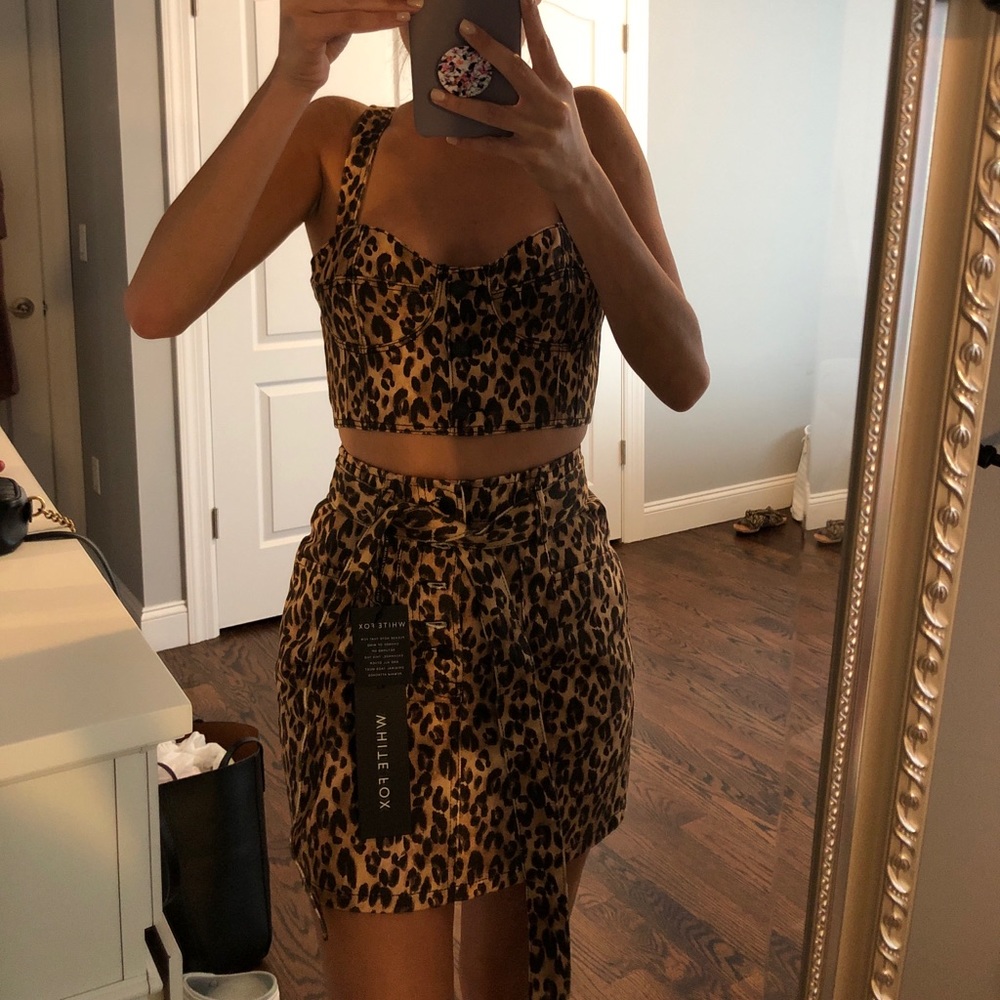 2 piece leopard denim set white fox boutique NWT